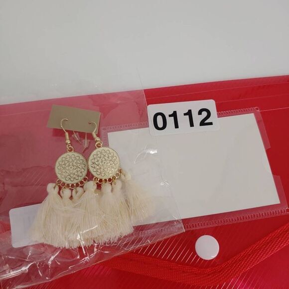 Boho Earrings Dangle Drop Western Carved Geometric Tassel Pendant Gold Tone Hook - Picture 7 of 7